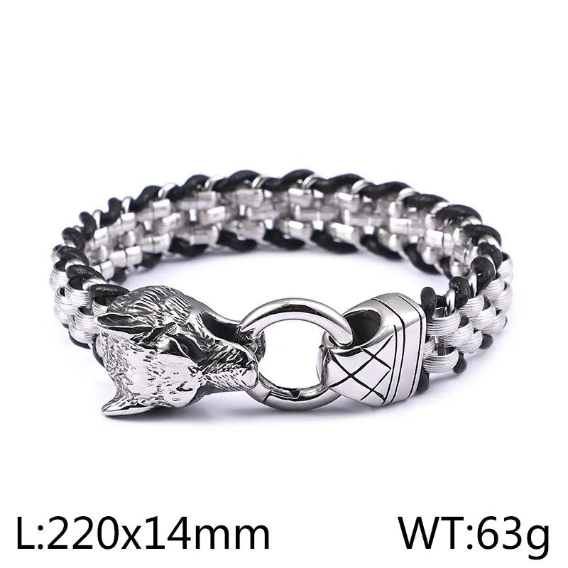 Hip-Hop Retro Punk Wolf Titanium Steel Men'S Bracelets