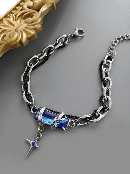 Hip-Hop Retro Rhombus Titanium Steel Inlay Rhinestones Men'S Bracelets