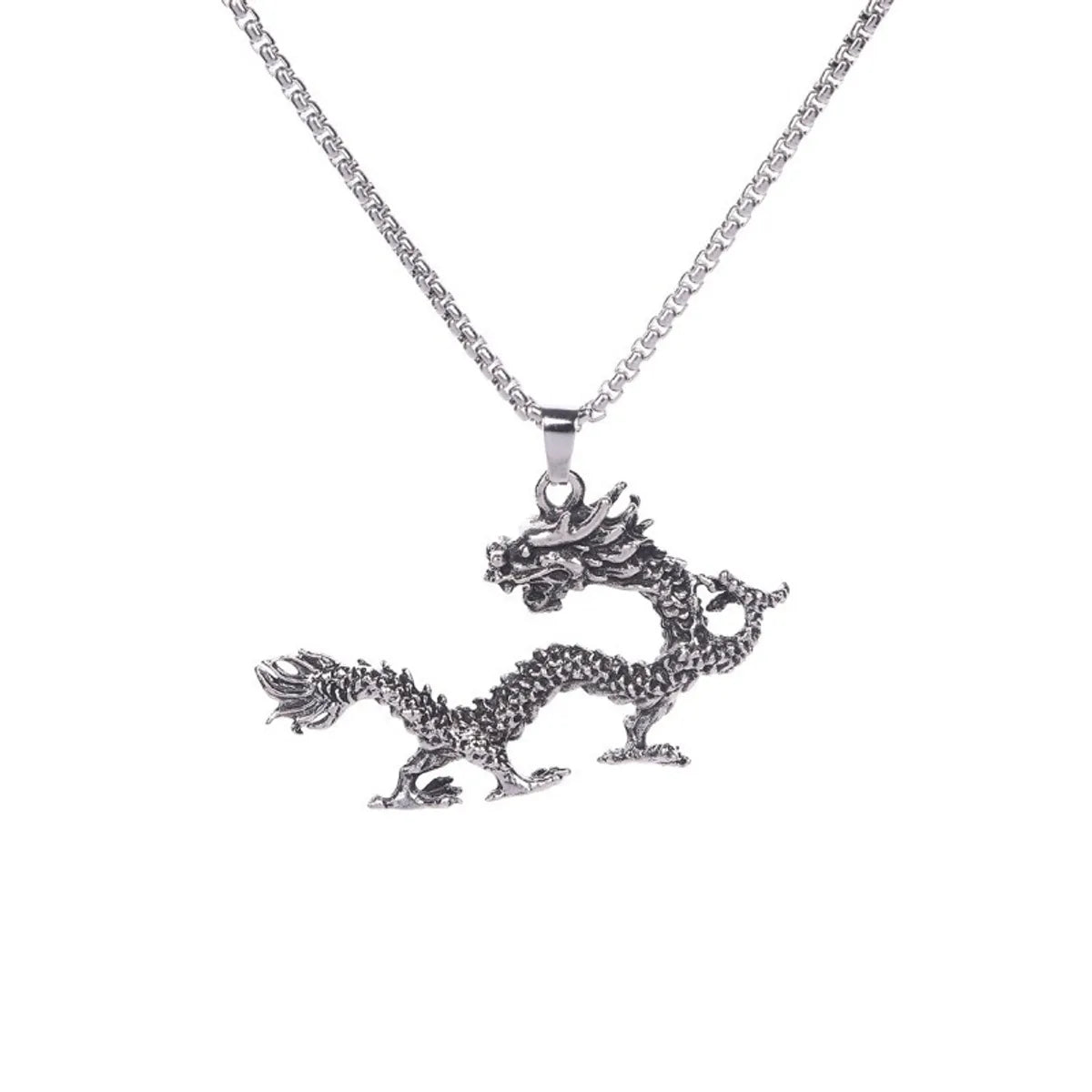 Hip-Hop Retro Rock Dragon Titanium Steel Chain Men'S Pendant Necklace