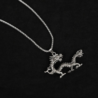 Hip-Hop Retro Rock Dragon Titanium Steel Chain Men'S Pendant Necklace