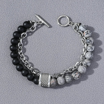 Hip-Hop Retro Round Alloy Beaded Men'S Bracelets