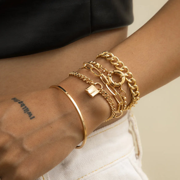 Hip-Hop Retro Round Lock Alloy Wholesale Bracelets