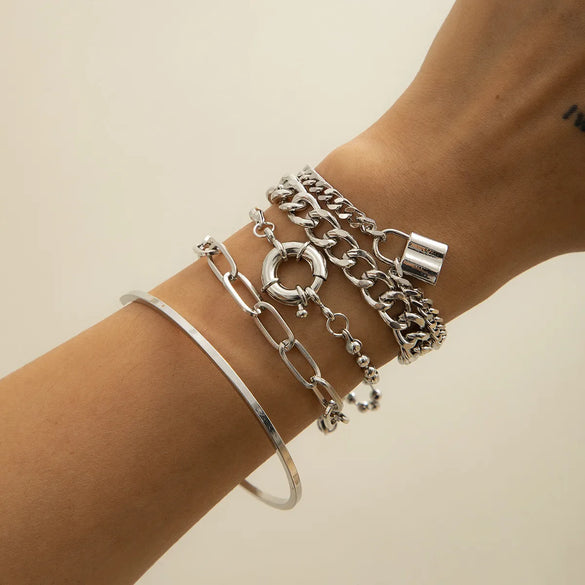 Hip-Hop Retro Round Lock Alloy Wholesale Bracelets