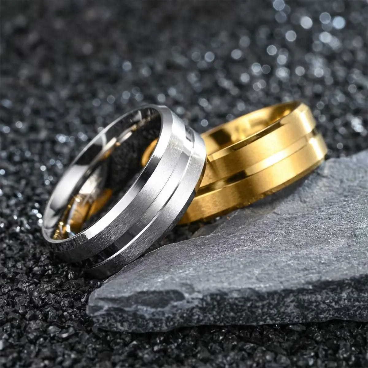 Hip-Hop Retro Round Solid Color Titanium Steel 18K Gold Plated Men'S Rings