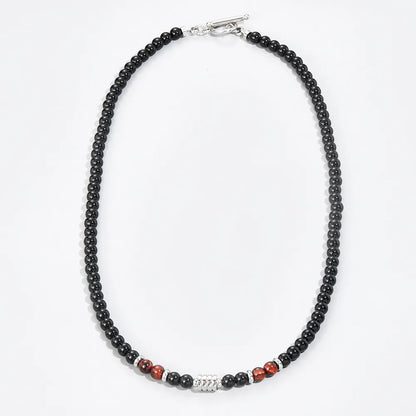 Hip-Hop Retro Round Stainless Steel Beaded Men'S Necklace