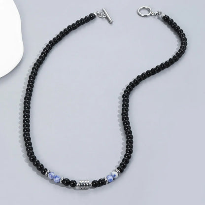 Hip-Hop Retro Round Stainless Steel Beaded Men'S Necklace