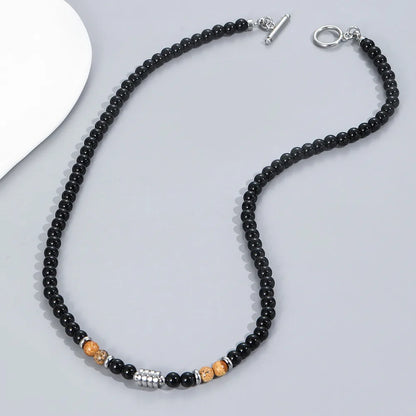 Hip-Hop Retro Round Stainless Steel Beaded Men'S Necklace