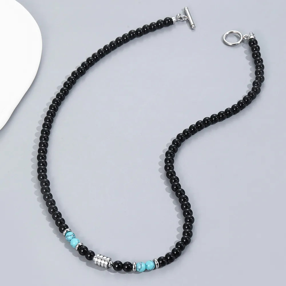 Hip-Hop Retro Round Stainless Steel Beaded Men'S Necklace