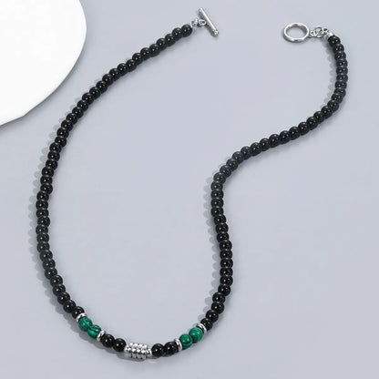 Hip-Hop Retro Round Stainless Steel Beaded Men'S Necklace