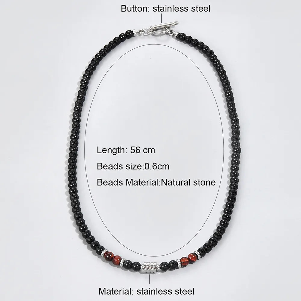 Hip-Hop Retro Round Stainless Steel Beaded Men'S Necklace