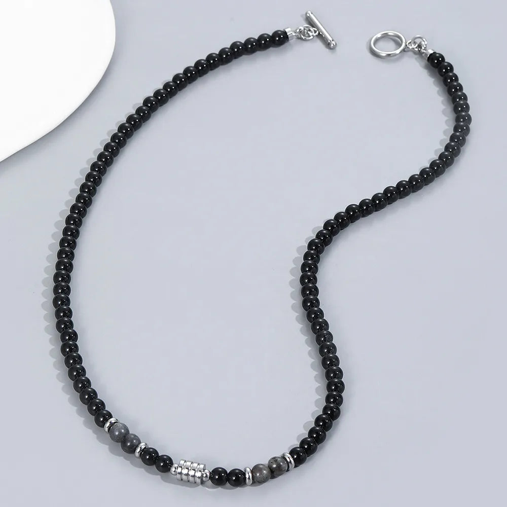 Hip-Hop Retro Round Stainless Steel Beaded Men'S Necklace