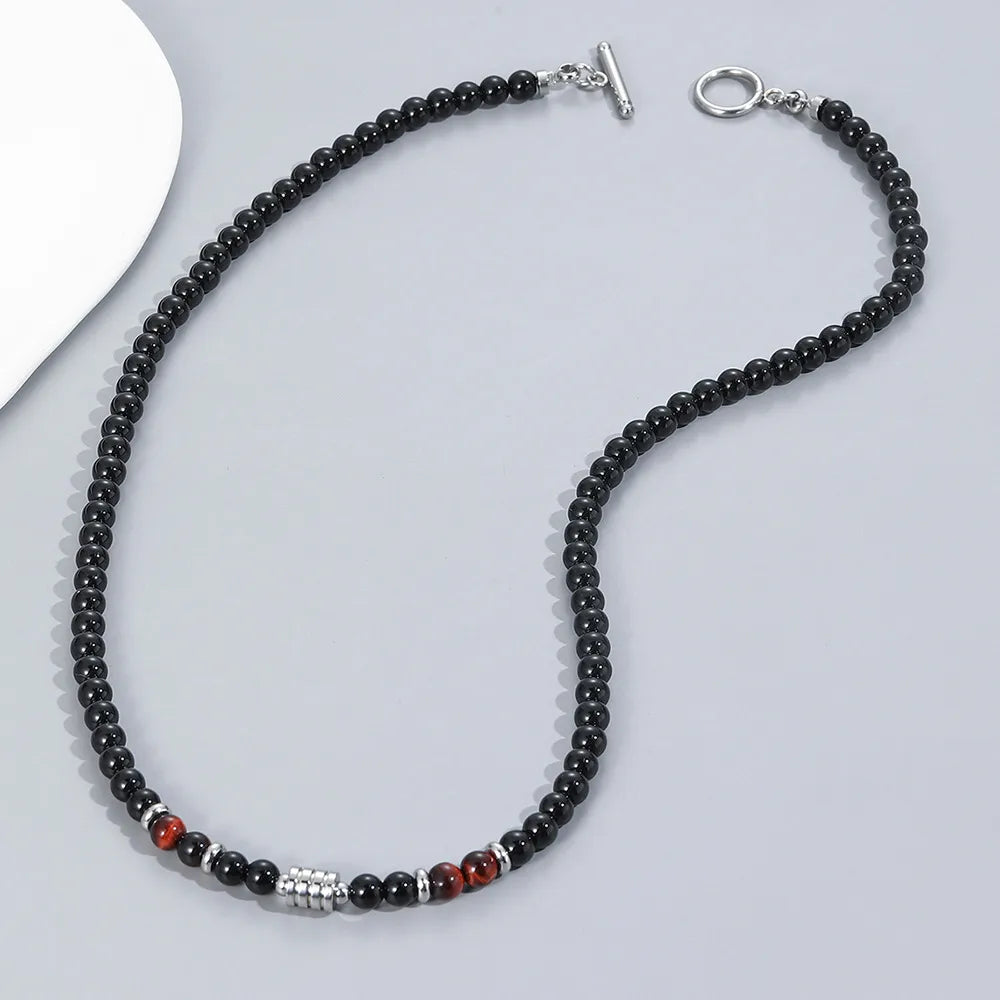 Hip-Hop Retro Round Stainless Steel Beaded Men'S Necklace