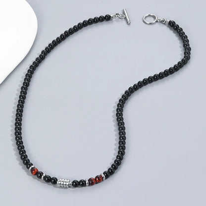 Hip-Hop Retro Round Stainless Steel Beaded Men'S Necklace