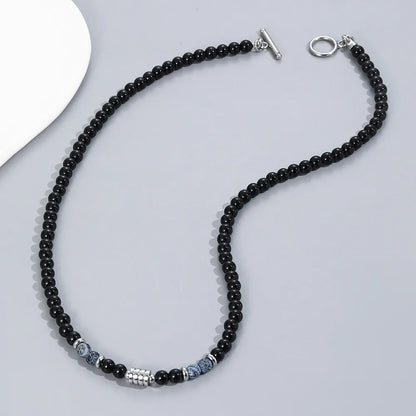 Hip-Hop Retro Round Stainless Steel Beaded Men'S Necklace