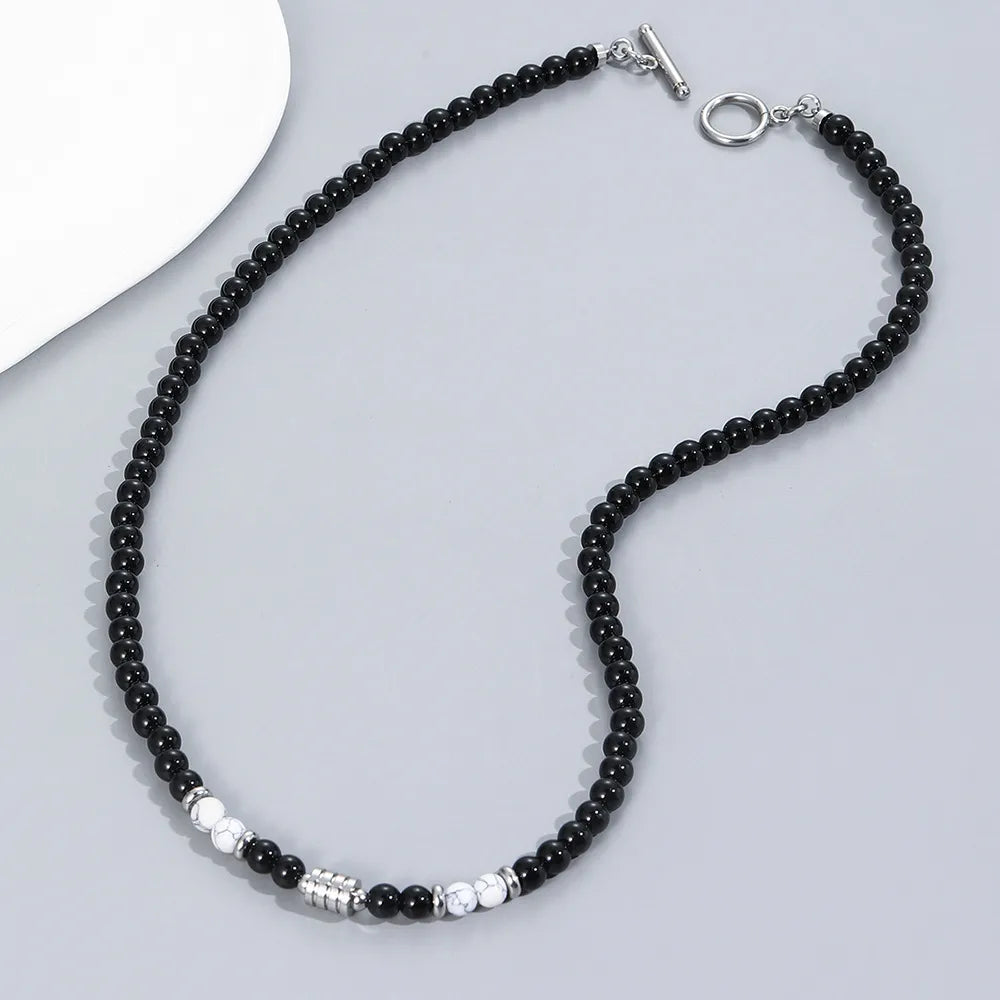 Hip-Hop Retro Round Stainless Steel Beaded Men'S Necklace