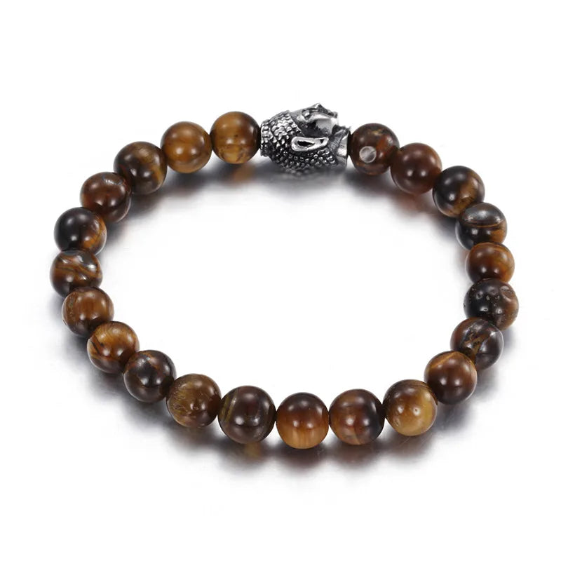 Hip-Hop Retro Round Tiger Eye Titanium Steel Beaded Men'S Bracelets