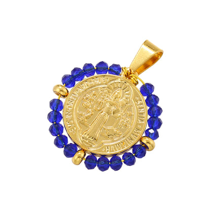 Hip-hop Retro Round Virgin Mary Copper 18k Gold Plated Zircon Charms In Bulk