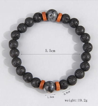 Hip-hop Retro Round Volcanic Rock Bracelets In Bulk