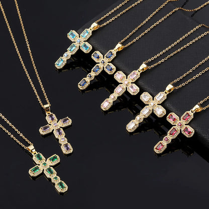 Hip-hop Retro Simple Style Cross Copper Plating Inlay Zircon Gold Plated Pendant Necklace