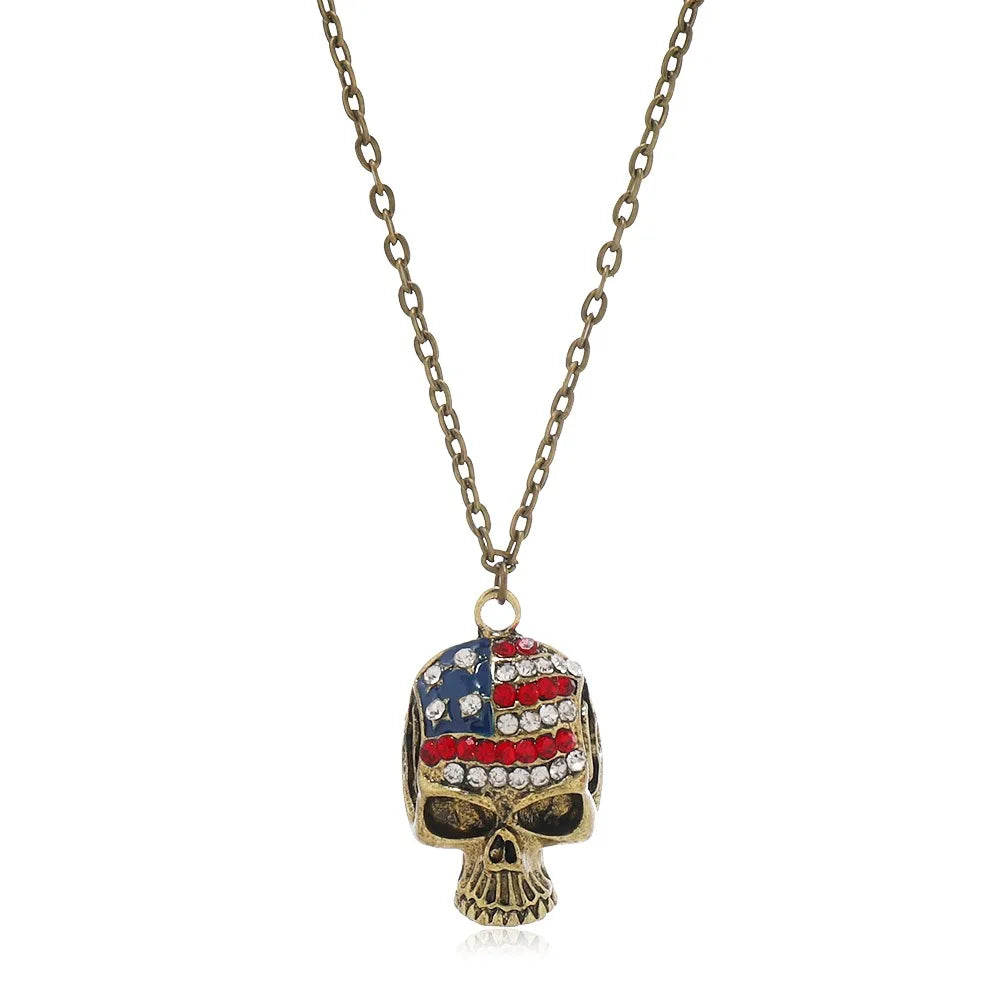 Hip-Hop Retro Skull Zinc Alloy Plating Inlay Rhinestones Unisex Pendant Necklace