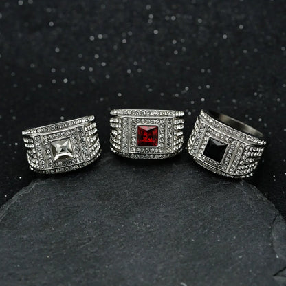 Hip-Hop Retro Solid Color 304 Stainless Steel Inlay Rhinestones Men'S Rings