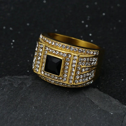 Hip-Hop Retro Solid Color 304 Stainless Steel Inlay Rhinestones Men'S Rings