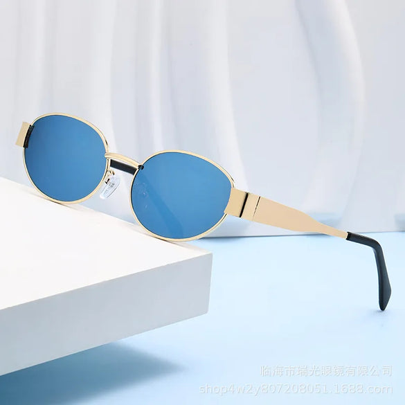 Hip-Hop Retro Solid Color Ac Oval Frame Full Frame Women'S Sunglasses