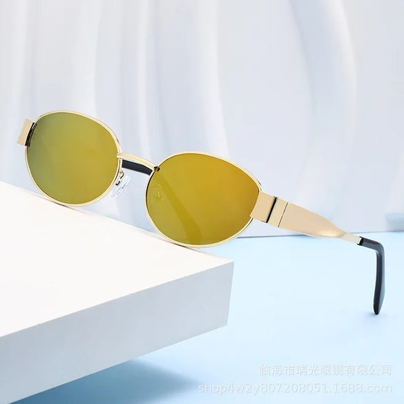 Hip-Hop Retro Solid Color Ac Oval Frame Full Frame Women'S Sunglasses