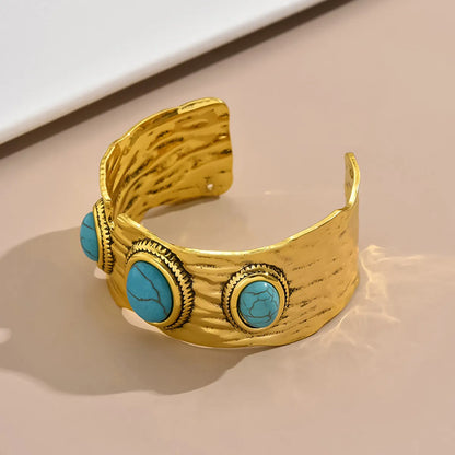 Hip-Hop Retro Solid Color Alloy Inlay Turquoise Women'S