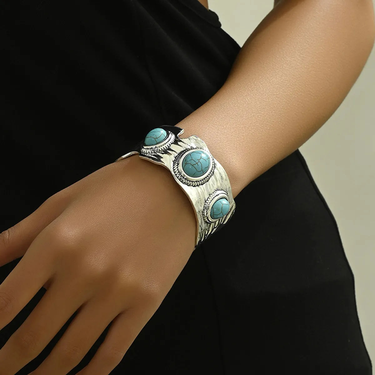 Hip-Hop Retro Solid Color Alloy Inlay Turquoise Women'S