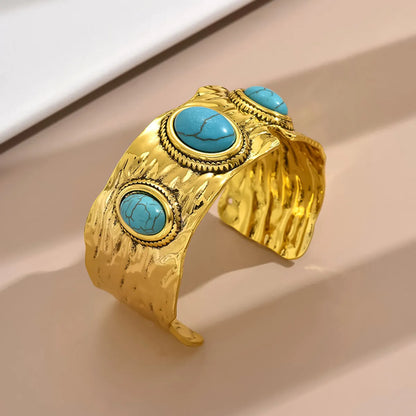 Hip-Hop Retro Solid Color Alloy Inlay Turquoise Women'S