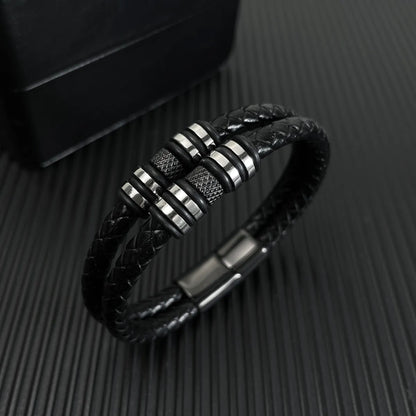 Hip-Hop Retro Solid Color Pu Leather Irregular Men'S Bangle