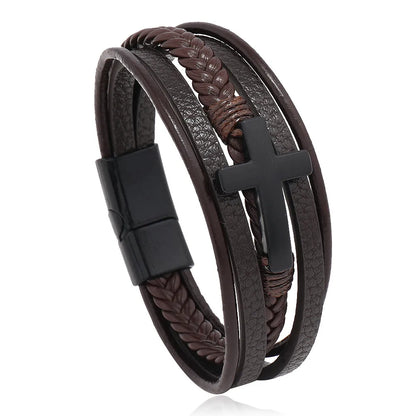 Hip-Hop Retro Solid Color Pu Leather Knitting Men'S Bangle