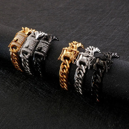 Hip-Hop Retro Solid Color Stainless Steel Inlay Rhinestones 18K Gold Plated Men'S Bracelets