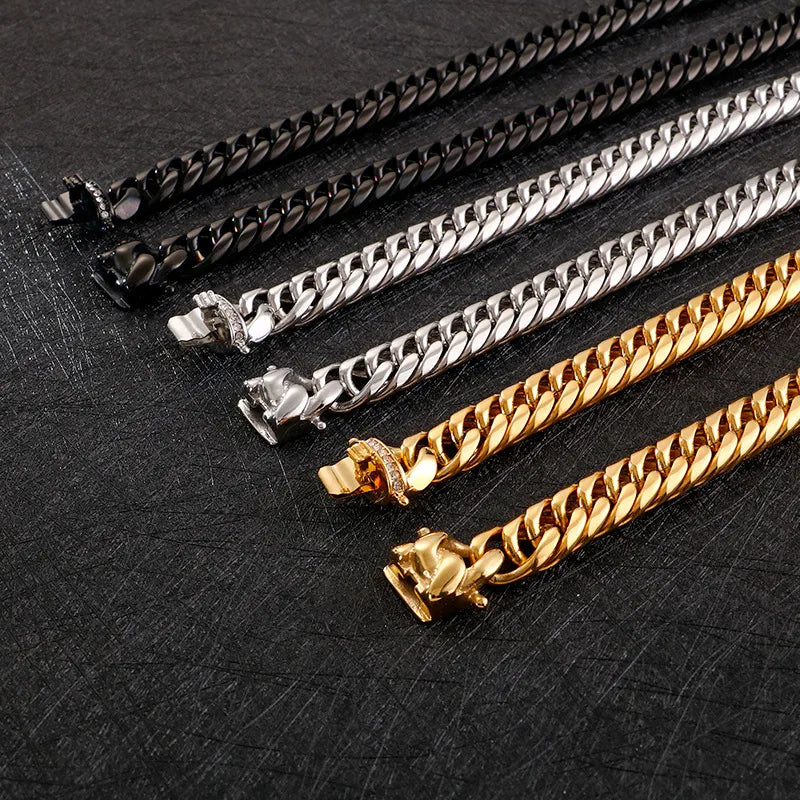 Hip-Hop Retro Solid Color Stainless Steel Inlay Rhinestones 18K Gold Plated Men'S Bracelets