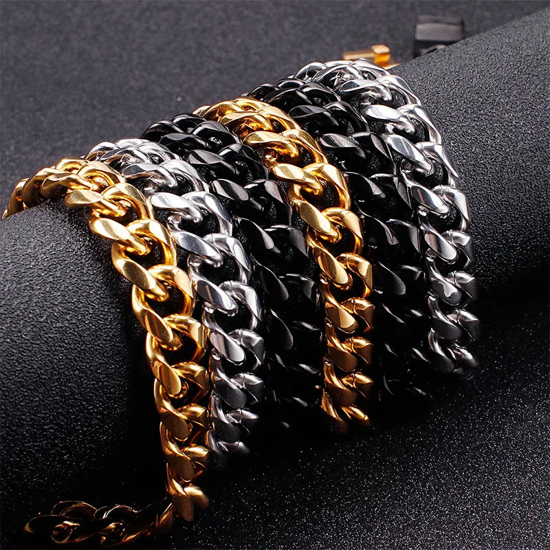 Hip-Hop Retro Solid Color Stainless Steel Plating Chain 18K Gold Plated Men'S Bracelets