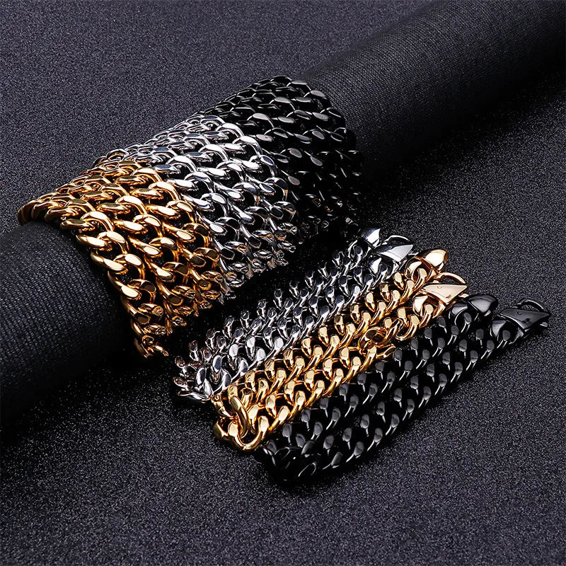 Hip-Hop Retro Solid Color Stainless Steel Plating Chain 18K Gold Plated Men'S Bracelets