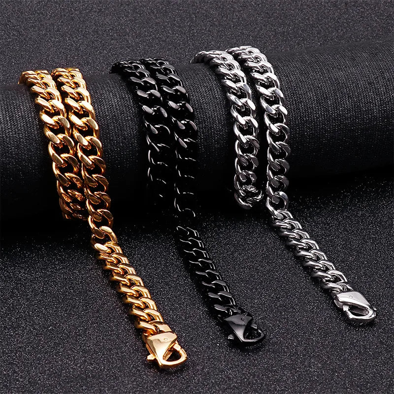 Hip-Hop Retro Solid Color Stainless Steel Plating Chain 18K Gold Plated Men'S Bracelets