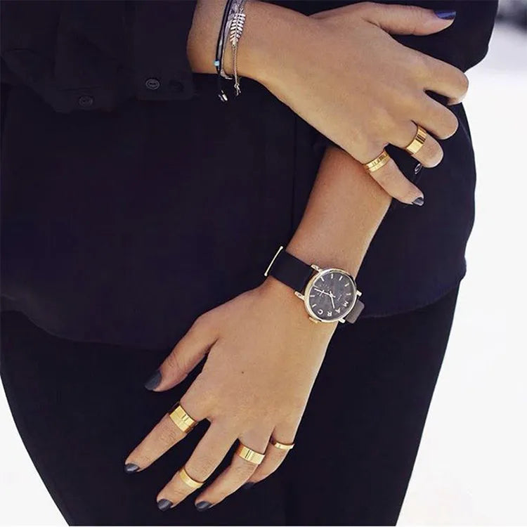 304 Stainless Steel 18K Gold Plated Hip-Hop Retro Plating Solid Color Rings