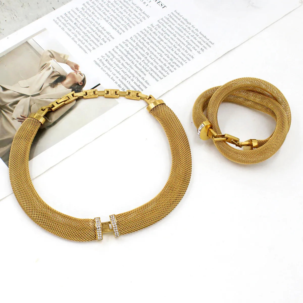 Hip-hop Retro Solid Color Stainless Steel Titanium Steel Plating Gold Plated Bracelets Necklace