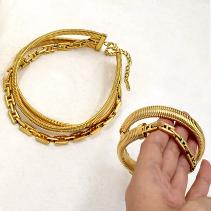 Hip-hop Retro Solid Color Stainless Steel Titanium Steel Plating Gold Plated Jewelry Set