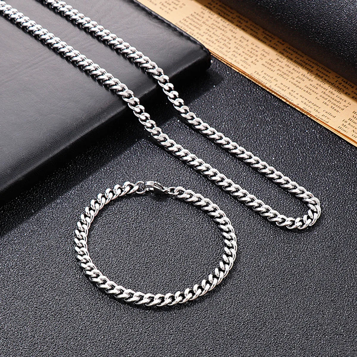 Hip-hop Retro Solid Color Titanium Steel Chain Bracelets Necklace