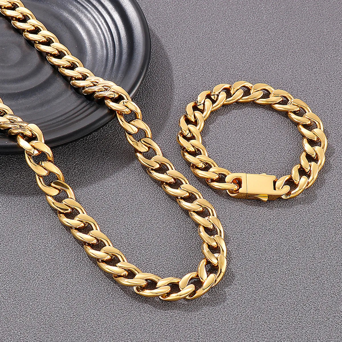 Hip-hop Retro Solid Color Titanium Steel Chain Bracelets Necklace