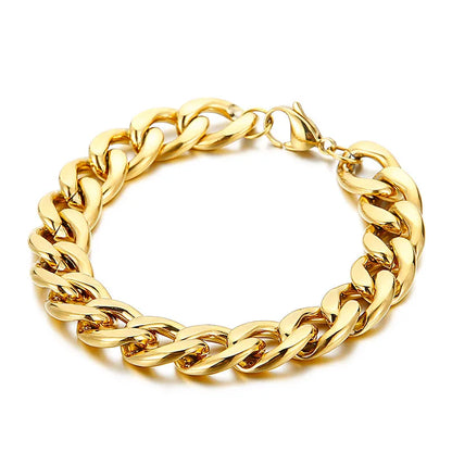 Hip-Hop Retro Solid Color Titanium Steel Chain 18K Gold Plated Men'S Bracelets Necklace