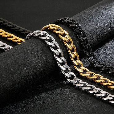 Hip-Hop Retro Solid Color Titanium Steel Chain 18K Gold Plated Men'S Bracelets Necklace