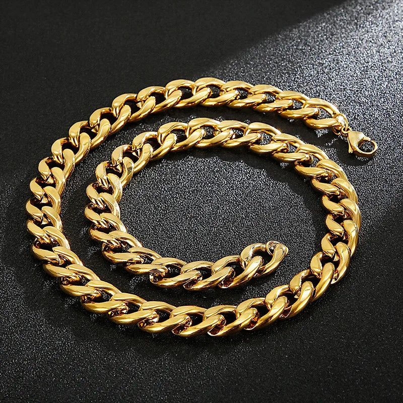 Hip-Hop Retro Solid Color Titanium Steel Chain 18K Gold Plated Men'S Bracelets Necklace