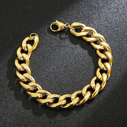 Hip-Hop Retro Solid Color Titanium Steel Chain 18K Gold Plated Men'S Bracelets Necklace