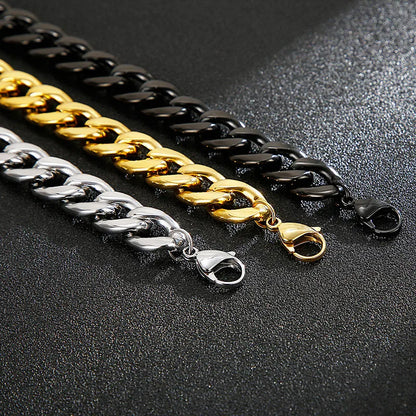 Hip-Hop Retro Solid Color Titanium Steel Chain 18K Gold Plated Men'S Bracelets Necklace