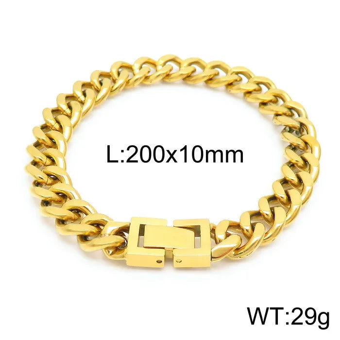 Hip-Hop Retro Solid Color Titanium Steel 18K Gold Plated Men'S Bracelets Necklace