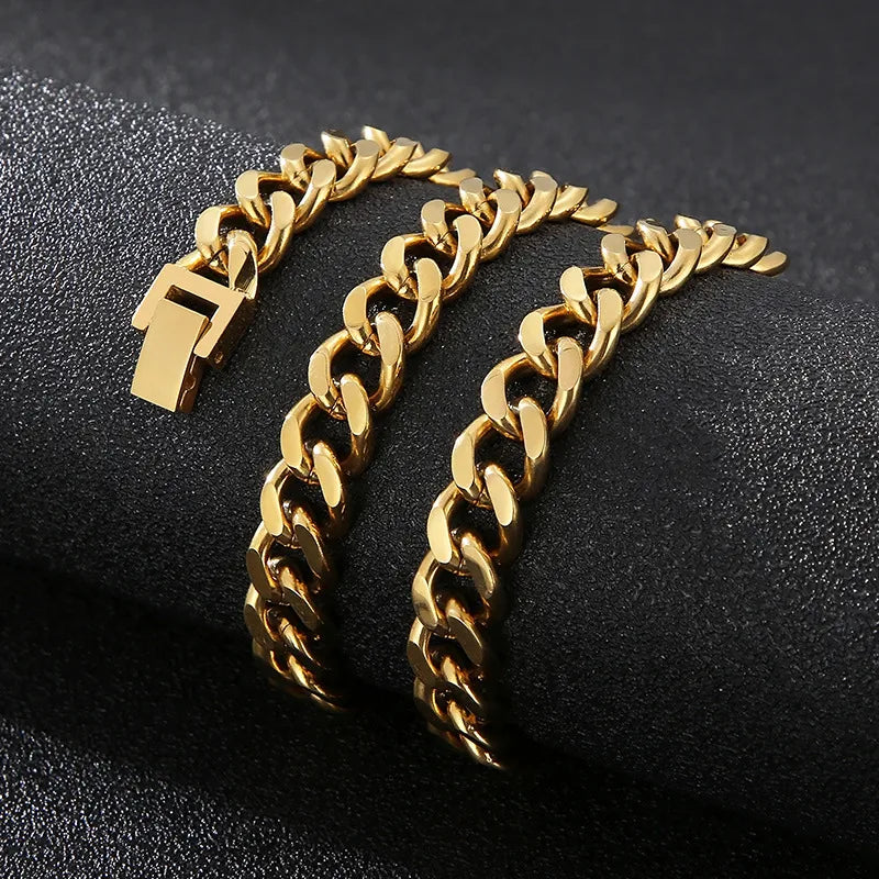 Hip-Hop Retro Solid Color Titanium Steel 18K Gold Plated Men'S Bracelets Necklace